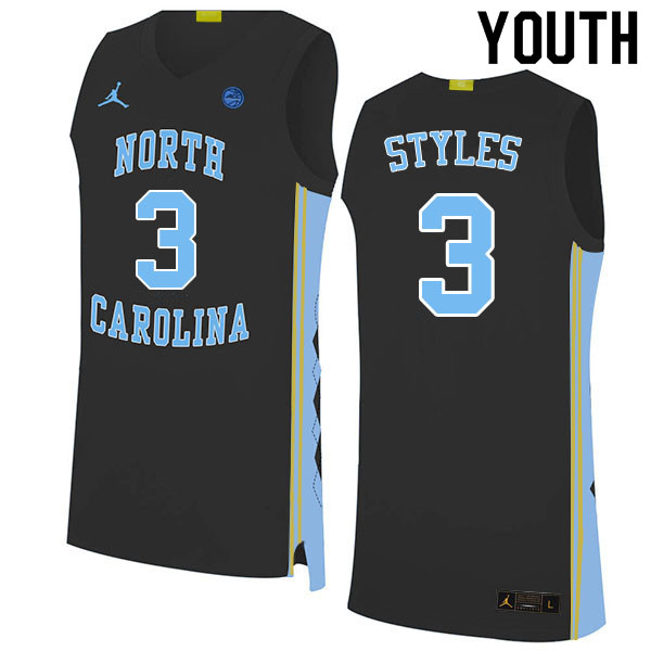 Youth #3 Dontrez Styles North Carolina Tar Heels College Basketball Jerseys Sale-Black - Click Image to Close